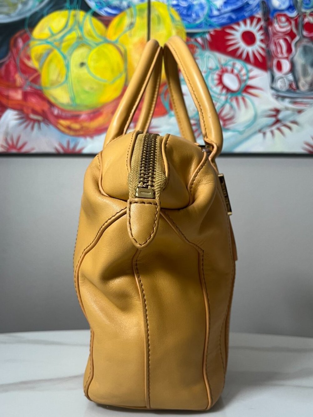 Rachel Zoe Camel Convertible Leather Satchel Bowler Tote Shoulder Bag - Picture 5 of 16
